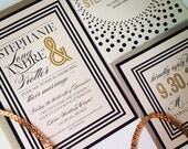 Ivory, Gold and Black Wedding Invitations - SUIT AND TIE - Modern Chic Wedding Invitations with gold envelopes