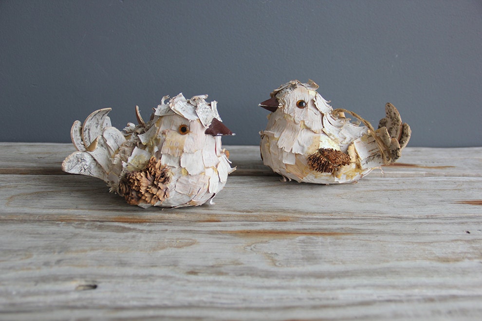 Bird Pair Ornaments - Made from Birch Bark