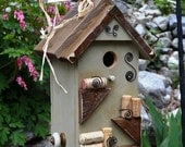 Birdhouse Handmade Outdoor Garden Yard Art Decorative Wood Bird House RePurposed Wine Corks Wire Accents Rustic Birdhouses Free Shipping