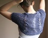 Navy Blue Cotton Shrug  - Short Sleeve Bolero - Women Accessories - Spring Summer Fashion - Lace