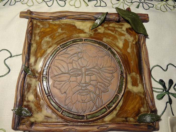 Wiccan Green Man Wall Hanging Ceramic Green Man by mckeepottery