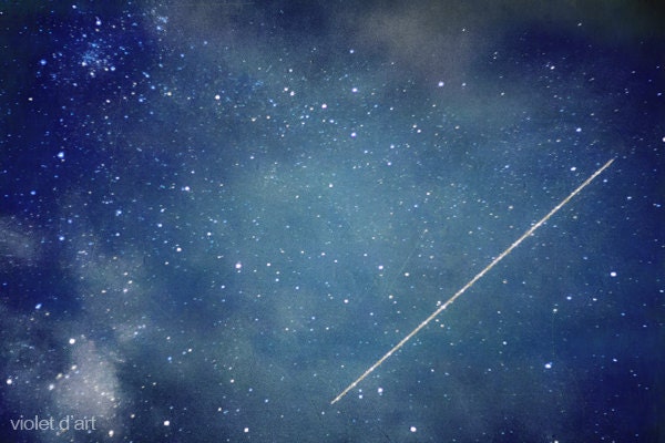 25% Off SALE Stars Photograph. Original photo of the night sky with a real falling star constelations nursery decor, magical, dark blue