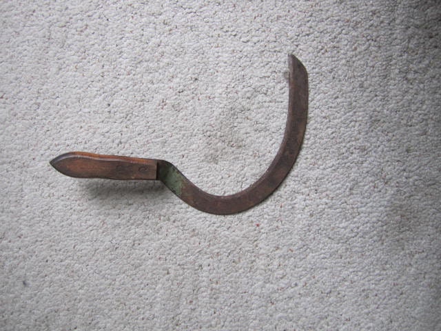 Vintage Sickle / Scythe with wooden handle. Primitive home decor.