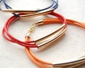 Stacking Rope Bracelets  // Trio of brass bars and rope // Blue, Red or Orange. Choose your colour