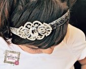 Baby Headband, glitter elastic headband, Fancy rhinestone,Baby Girl Princess headband , Baptism,
