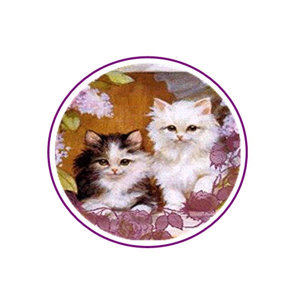 1 1/2 Fabric Cat Button - Mothers Day Lavender Summer Hugs whit black garden for her lilac purple Kittens