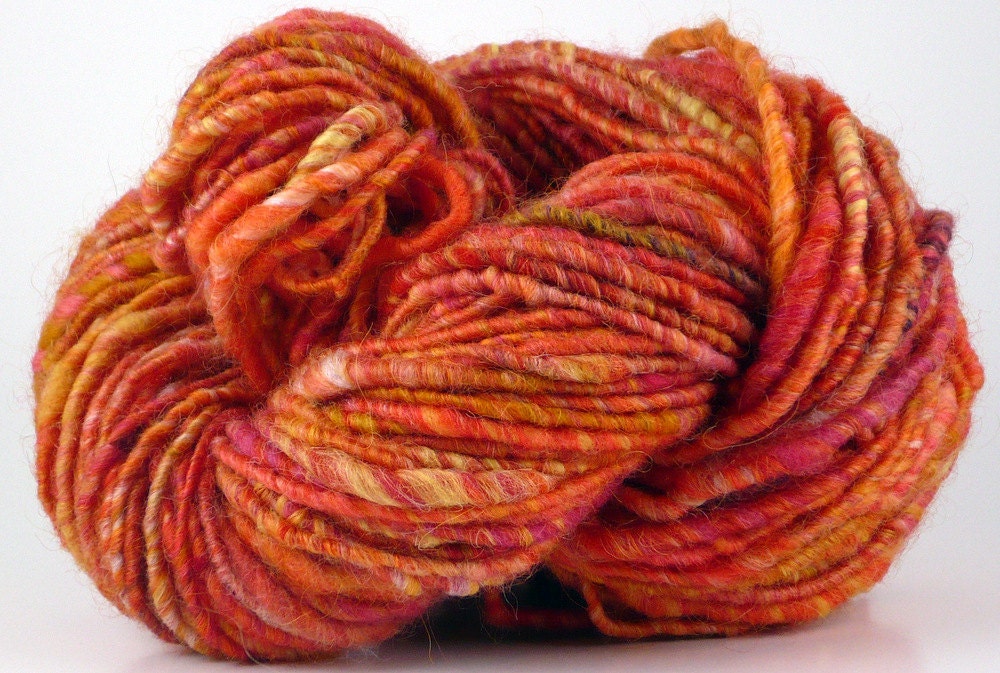 Art Yarn Corespun Orange Red  Gold Peach LOVE LUSTER
