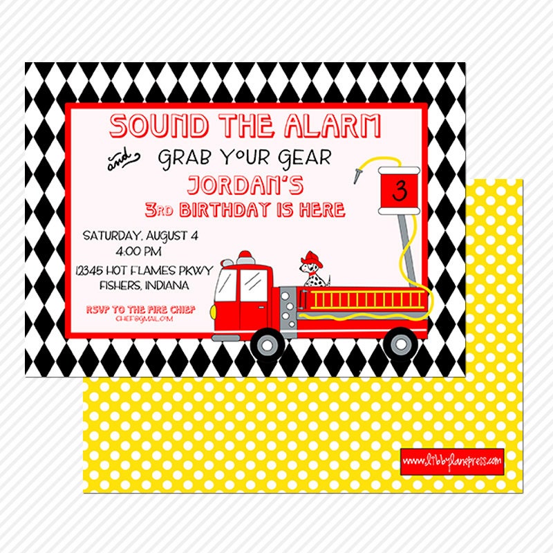 FIRE TRUCK BIRTHDAY Party, Invitation, Printable by Libby Lane Press Il_570xn