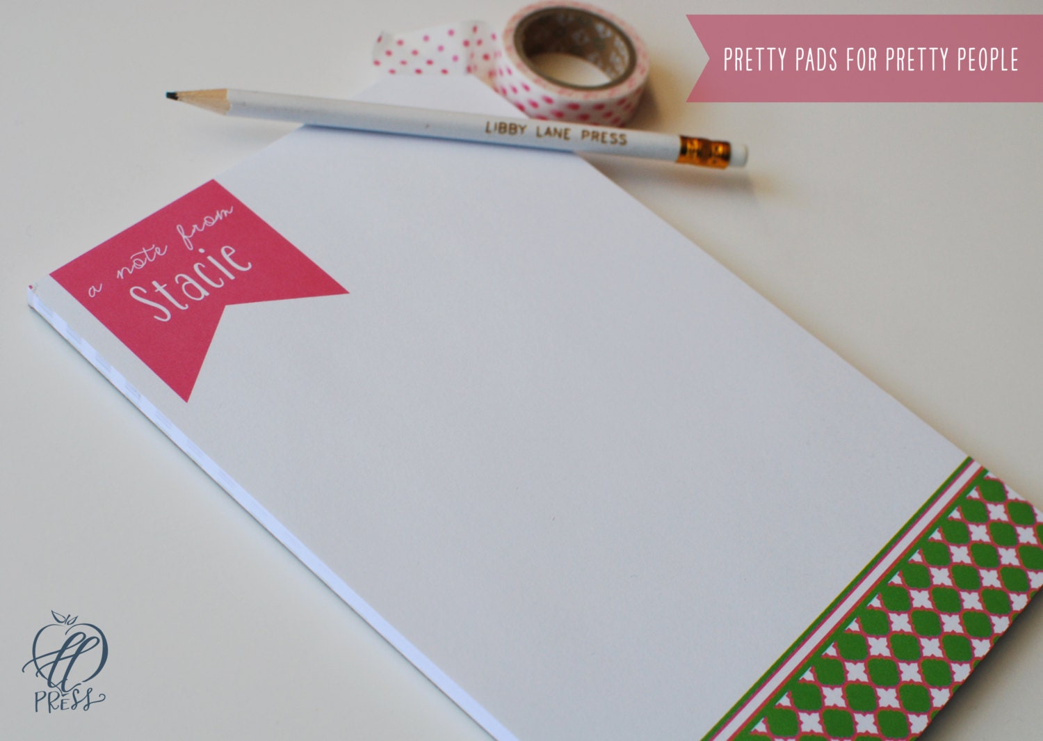 Personalized Notepads, Pink and Green, Preppy, Custom