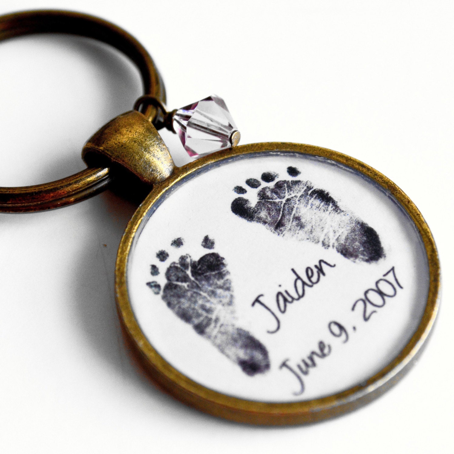 Baby's Footprints and Birthstone Keepsake Resin Pendant Keychain- Valentine's Day, Mother's Day, New Baby, Father's Day