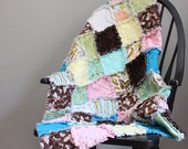 Butterfly Rag Quilt, personalized label included, sea glass blue green, crib size, toddler size, patchwork minky quilt