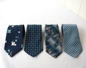 Set of 4 Vintage Ties in Blue, Wedding Ties, Groomsmen, Coordinating Ties, Vintage Ties, Navy Blue, Blue Wedding, Groomsmen Tie