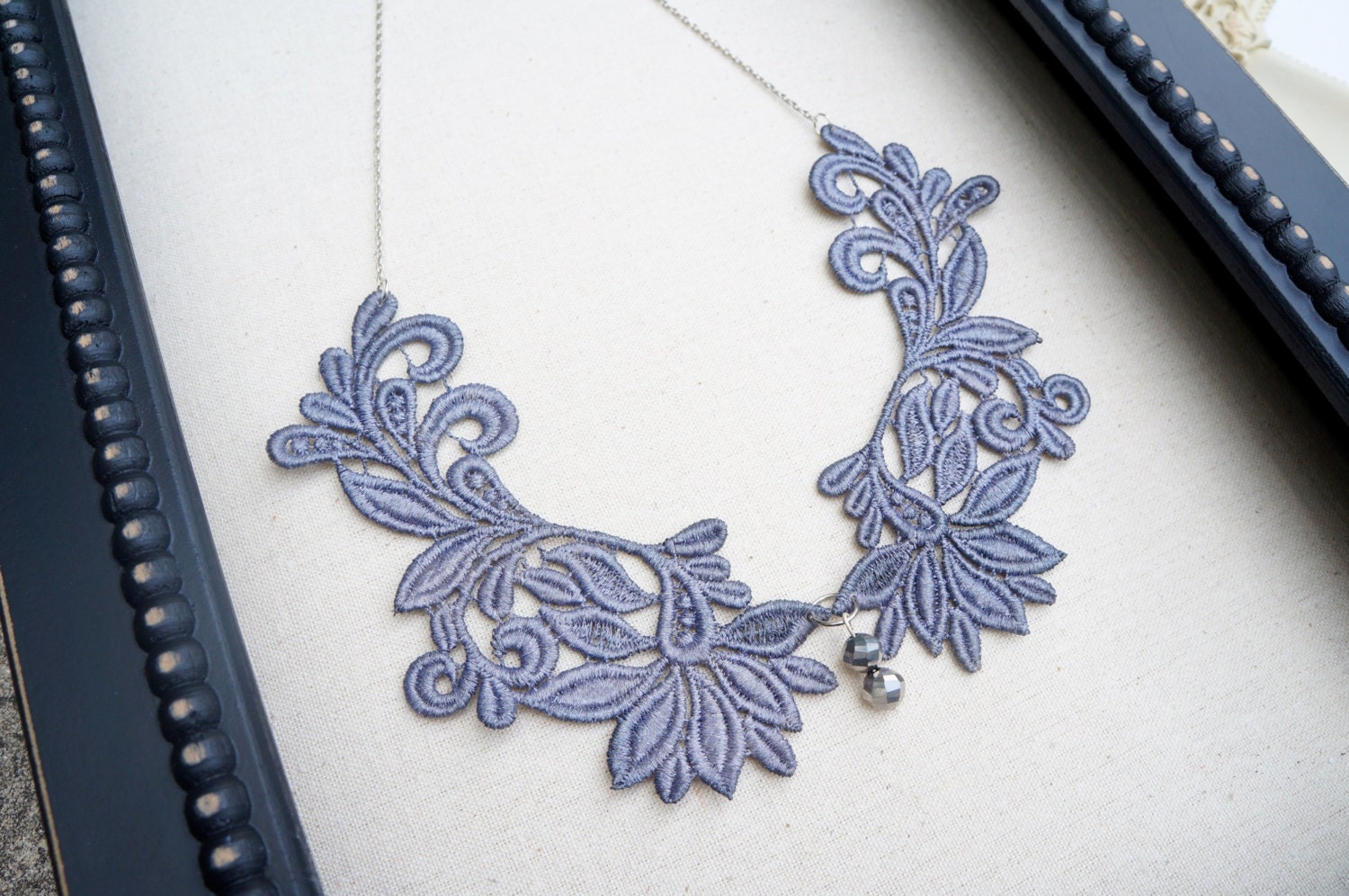 Lace Necklace Bib in Grey Silver - Customizable Colors