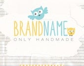 Adorable premade logo design with small owls business branding professional logo and watermark