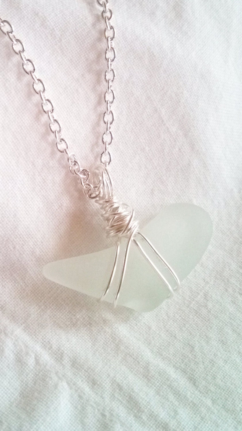 OOAK --  St Croix Genuine Light Aqua Sea Glass Necklace Wire Wrapped Jewelry Hand Crafted Jewelry Wire Wrapped