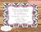 Damask Black and Pink Shower/Birthday Invitation - Printable - Digital File Only