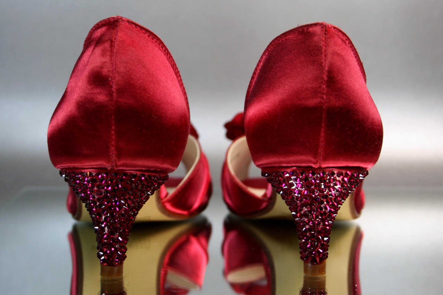 Wedding Shoes -- Red Peeptoes with Matching Flowers and Swarovski Crystal Covered Heels