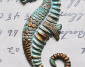 Large Steampunk Seahorse, Honey Cyan Patina - Steampunk Supplies by CalliopesAttic
