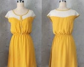 PETIT DEJEUNER - Mustard yellow dress with polka dot lace illusion neckline // retro // vintage inspired // bridesmaid dress