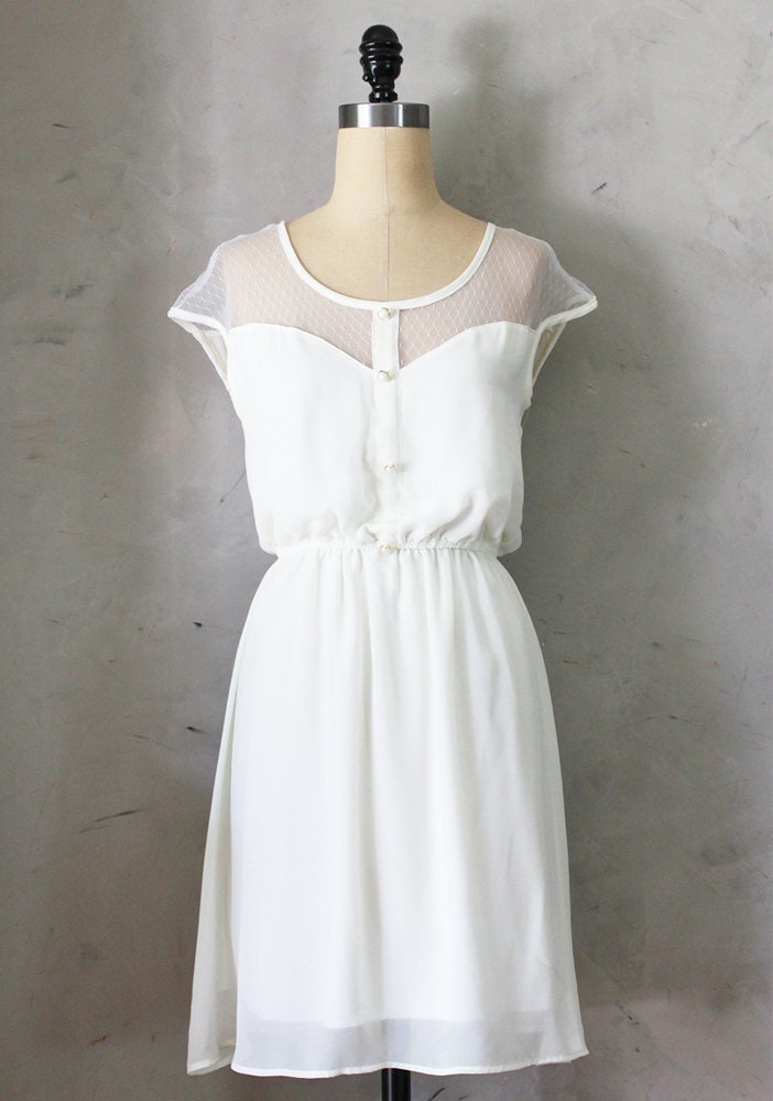 PETIT DEJEUNER in IVORY -  Ivory White Chiffon Dress with Sheer Mesh Lace // brides // reception dress // weddings // engagement photos
