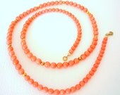 Peach Coral semiprecious stones and Gold Filled round beads, necklace.