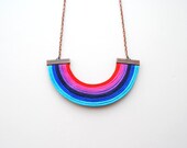 OOAK Ombre gradient multicolor rainbow necklace, red fuchsia purple blue turquoise satin cords, summer, geometric, colorful