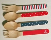 Nautical Navy & Red Wooden Forks or Spoons - Set of 20 Il_170x135