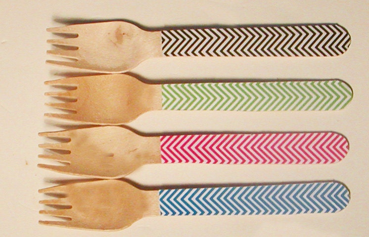 Chevron Wooden Forks or Spoons in 72 colors - Set of 20 Il_170x135