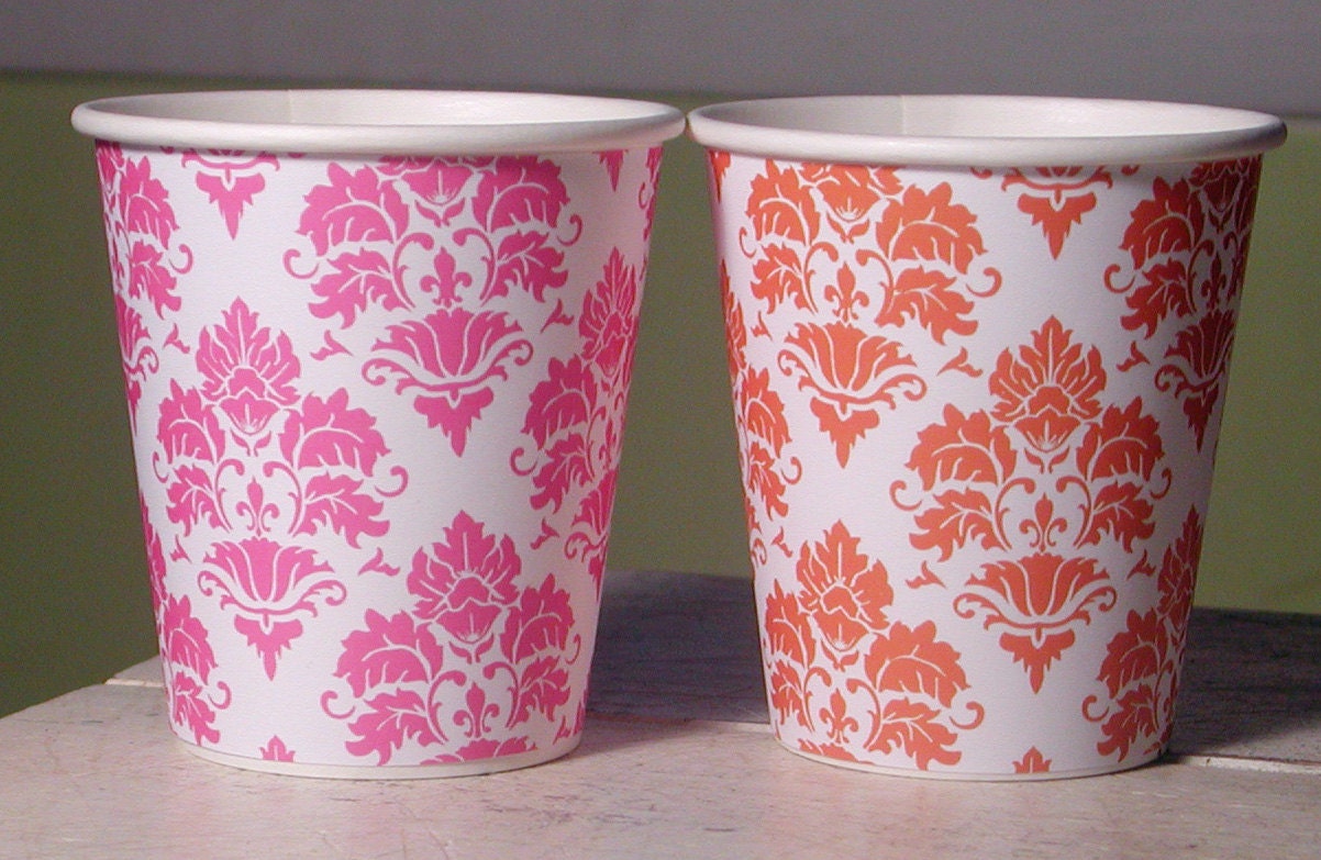 Damask Print Hot/Cold Paper Party Cups - Choose Your Color - Set of 12 Il_570xn
