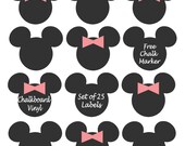 Mickey and Minnie Mouse Chalkboard Vinyl Labels -set of 25 labels - Birthday Party, Playroom, Mickey Mouse, Favor - FREE CHALK MARKER
