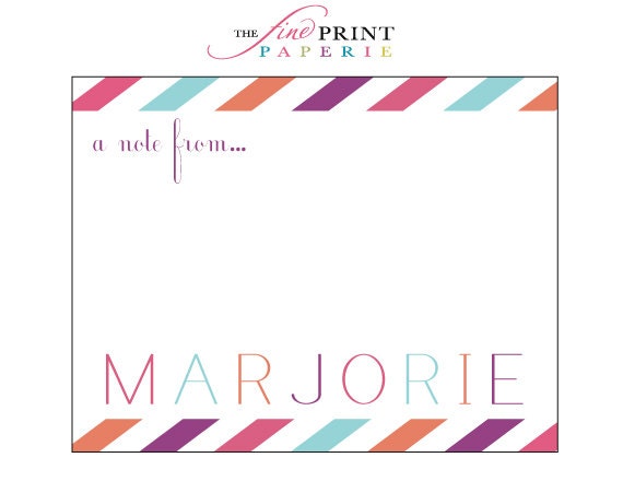 Personalized Stationery - RAINBOW STRIPES - Personal Note card - Personalized Stationary - Custom stationery set