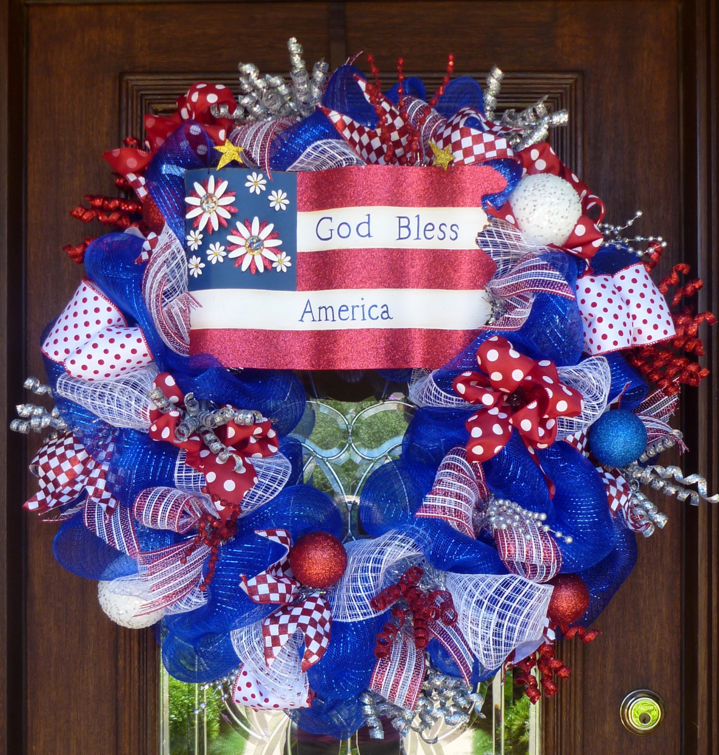 30" Deco Mesh GOD BLESS AMERICA Wreath