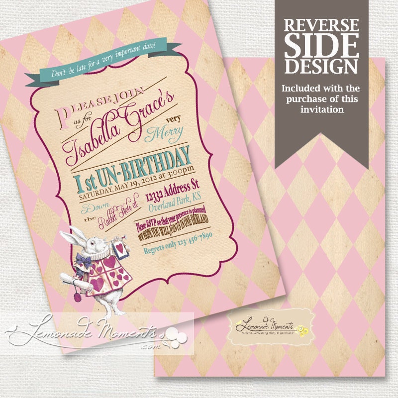 Alice in Wonderland Invitation / Mad Hatter Tea Party - Printable Birthday or Wedding /  Baby Shower Invitation - Pink