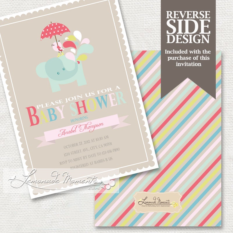 Elephant Invitation / Elephant Baby Shower Invitation- Printable invite for Baby Shower / Birthday Parties