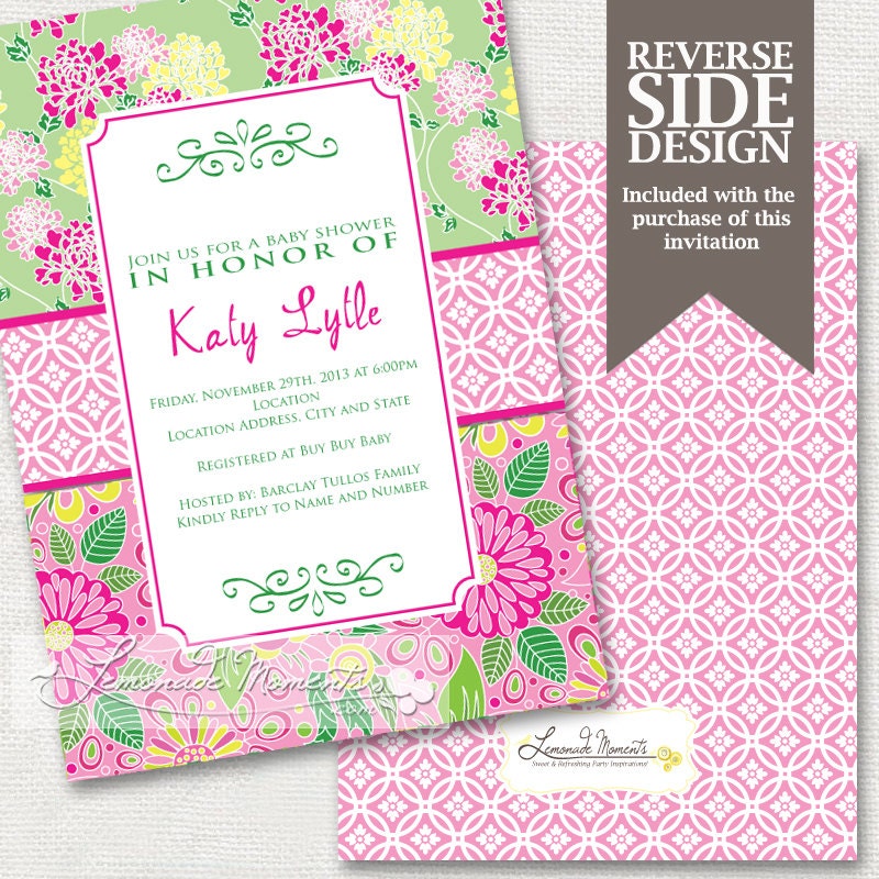 Lilly Pulitzer Inspired Invitation - Printable invite for Wedding or Baby Shower / Birthday Parties