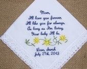Gift for Mother of the Bride Custom Embroidered White Wedding Handkerchief
