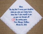Gift for Mother of the Bride Custom Embroidered Wedding Handkerchief