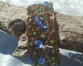 OOAK Wire Wrapped Cuff Bracelet With Vintage Crystal and Stone - "Garden Trellis"