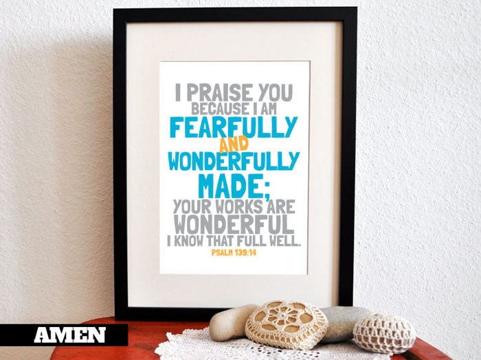 Fearfully and Wonderfully Made. Psalm 139:14. 8x10in  DIY Printable Christian Poster. PDF. Bible Verse. Nursery Decor.