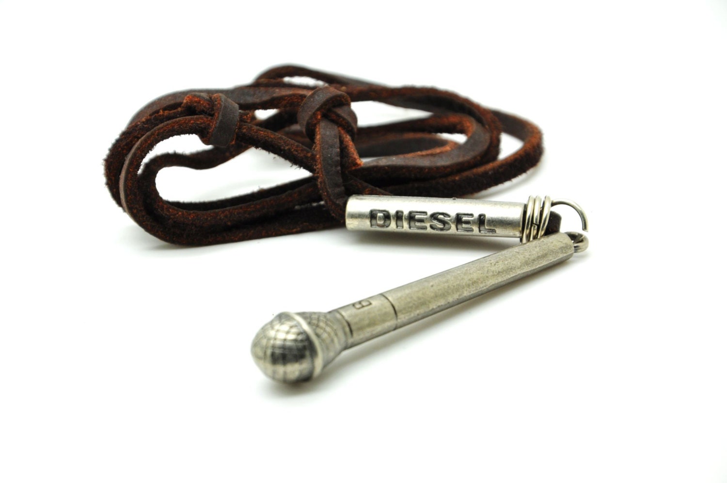 Friendship Brown real Leather and Personality Microphone alloy pendant adjustable necklace mens necklace  unisex necklace cool necklace B182