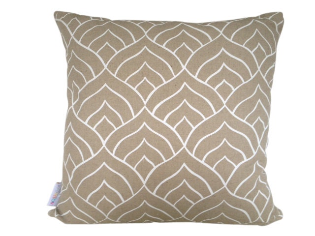Dome cushion cover in white ink on natural linen/cotton 48cmx48cm