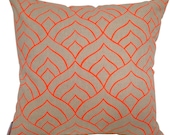 Dome cushion cover in fluro orange ink on natural linen/cotton 48cmx48cm
