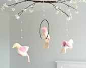 Bird mobile and cherry blossoms - You choose your colors - rose pink, white and ivory - Nursery decor - baby mobile