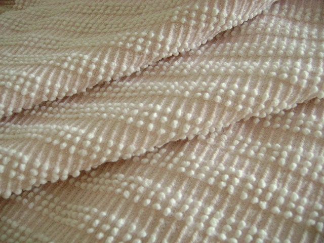 Vintage Chenille Bedspread - Morgan Jones Pink and White Pearls with Silver Lurex -Full / Queen Size - with White Fringe 94" x 114"