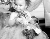 Flower Girl Basket Set of 2, Fresh Water Pearls, Moss and Roses, Rustic Shabby Chic Weddings