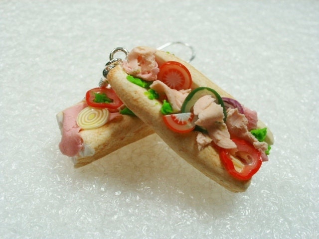 Sub sandwich earrings . Polymer clay.