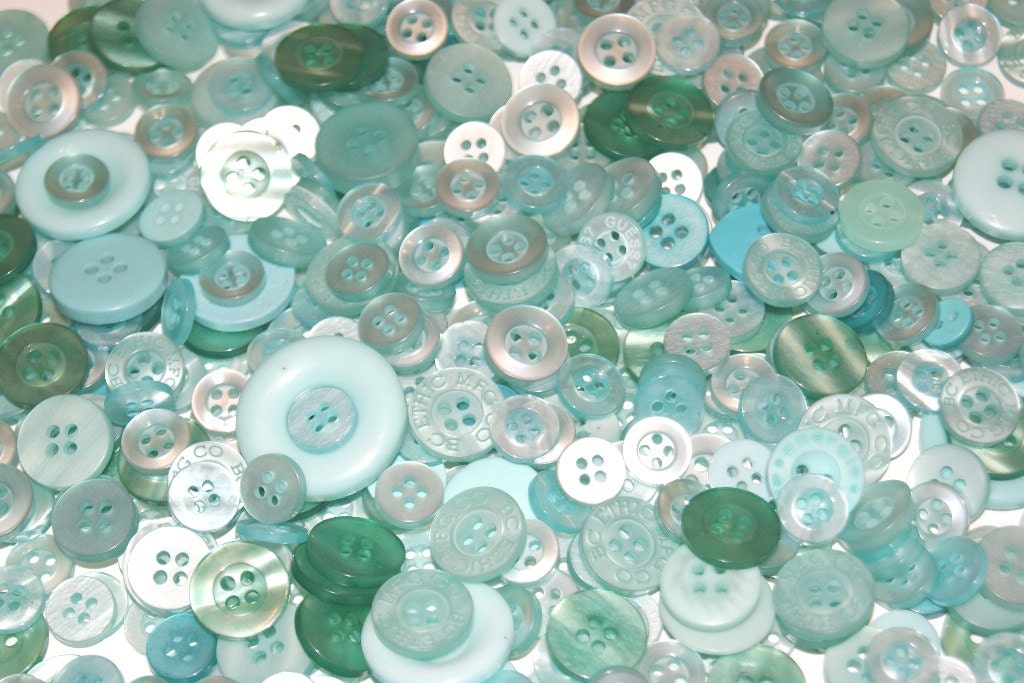 600 Ice Blue Aqua Buttons with Holes Bulk Lot for Sewing Scrapbooking Altered Art Grab Bag
