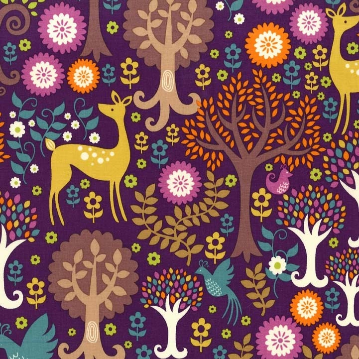 Michael Miller fabric by the yard Norwegian Woods Fantasy Forest in Purple 1 Yard