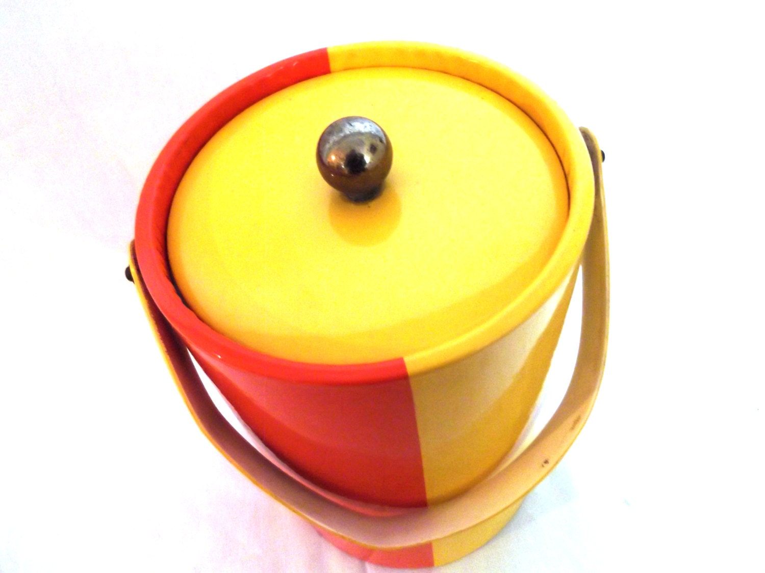 Vintage Vinyl Two Toned Orange and Yellow Ice Bucket - Mod Retro Groovy - wildforvintage