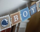 Ahoy Its A Boy Banner, Nautical Baby Shower, Whales and Sails Banner, Nautical Baby Shower, Blues, Beige and Brown Il_170x135